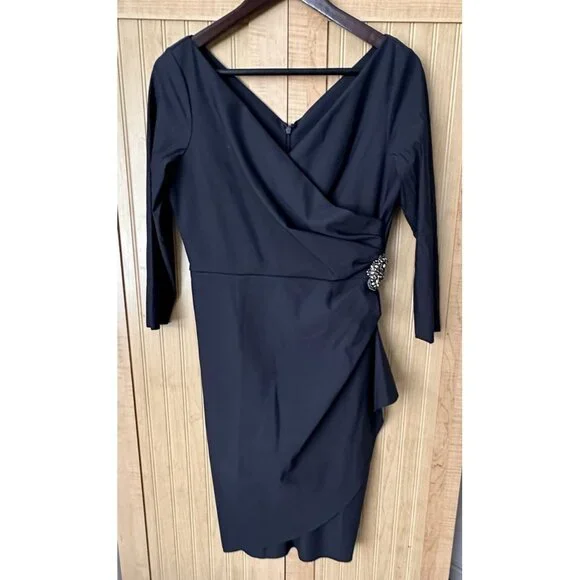 sachin and babi light blue dress Alex Evenings Scuba Sheath Light Compression Dress 3/4 Sleeve Size 8  Charcoal